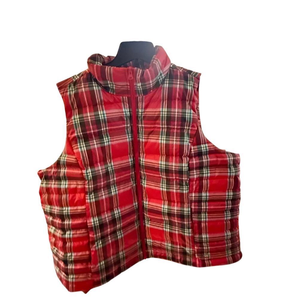 Lands End Sz 1X Vest Red Puffer Plaid Women's